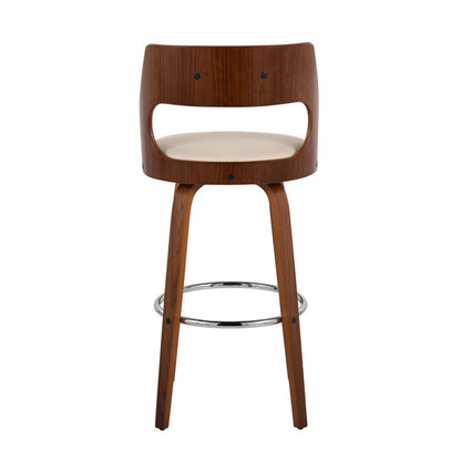 Walnut Wood, Cream PU, Chrome Cecina Barstool - Set of 2