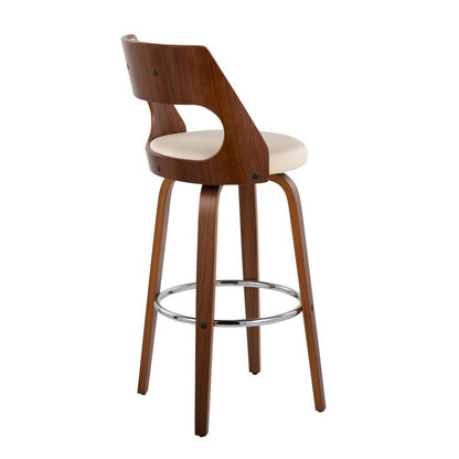 Walnut Wood, Cream PU, Chrome Cecina Barstool - Set of 2