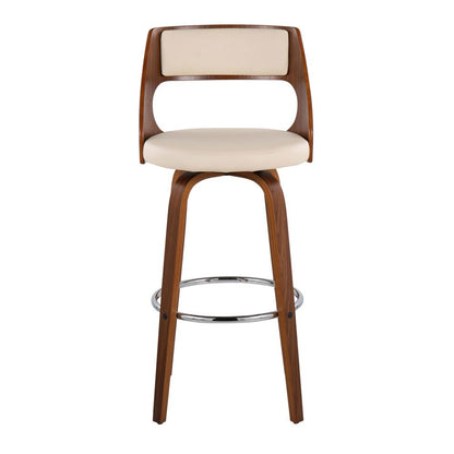 Walnut Wood, Cream PU, Chrome Cecina Barstool - Set of 2