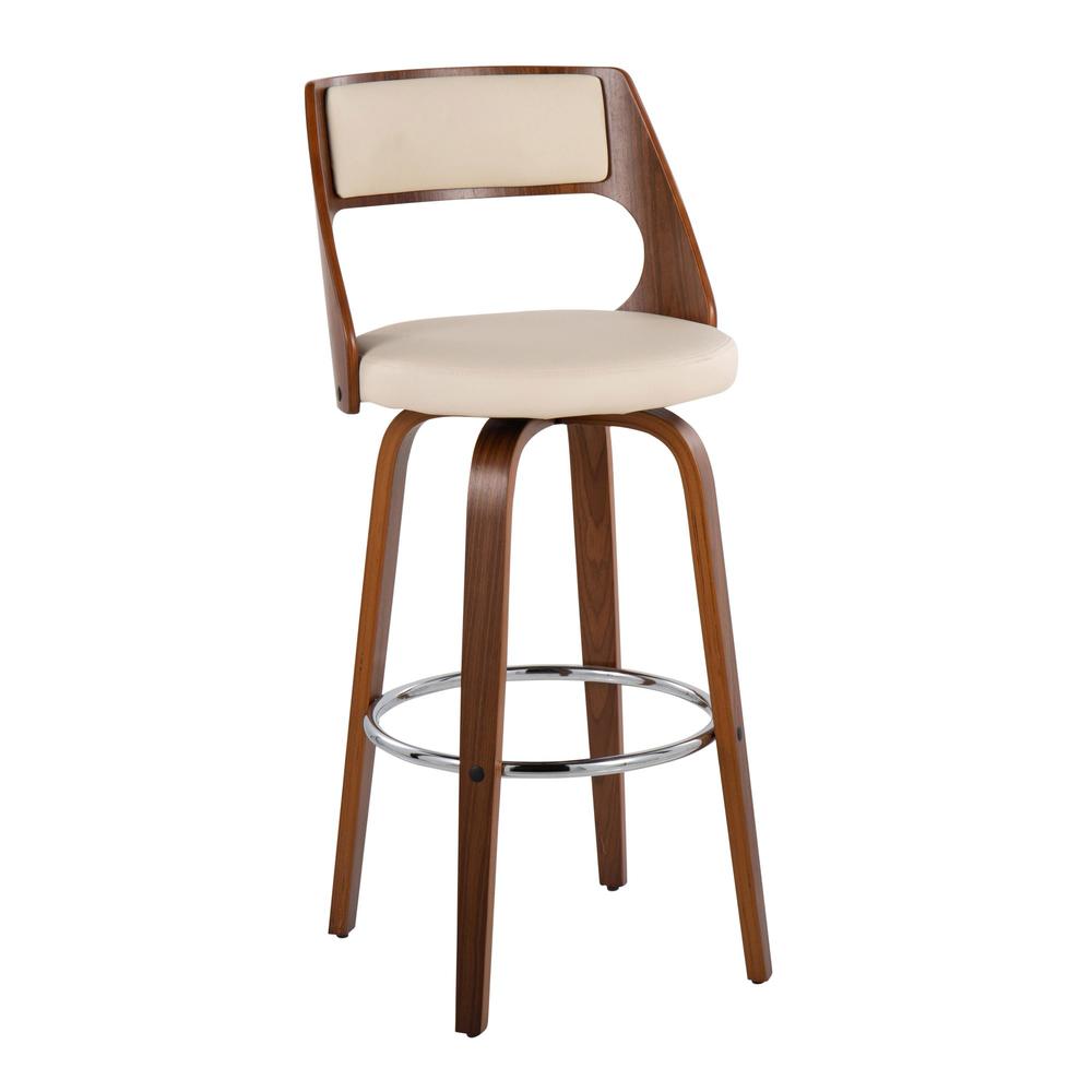 Walnut Wood, Cream PU, Chrome Cecina Barstool - Set of 2
