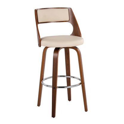 Walnut Wood, Cream PU, Chrome Cecina Barstool - Set of 2