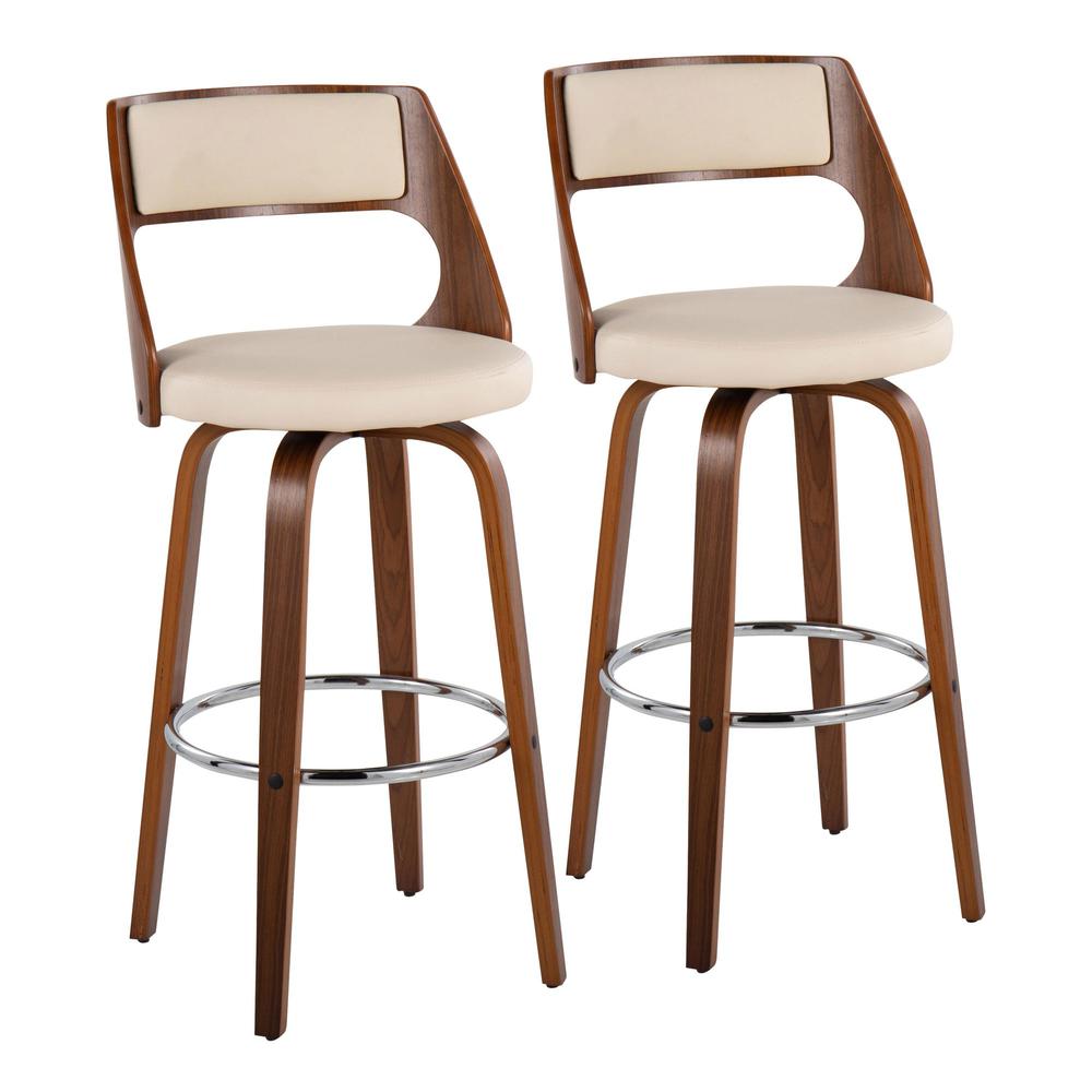 Walnut Wood, Cream PU, Chrome Cecina Barstool - Set of 2