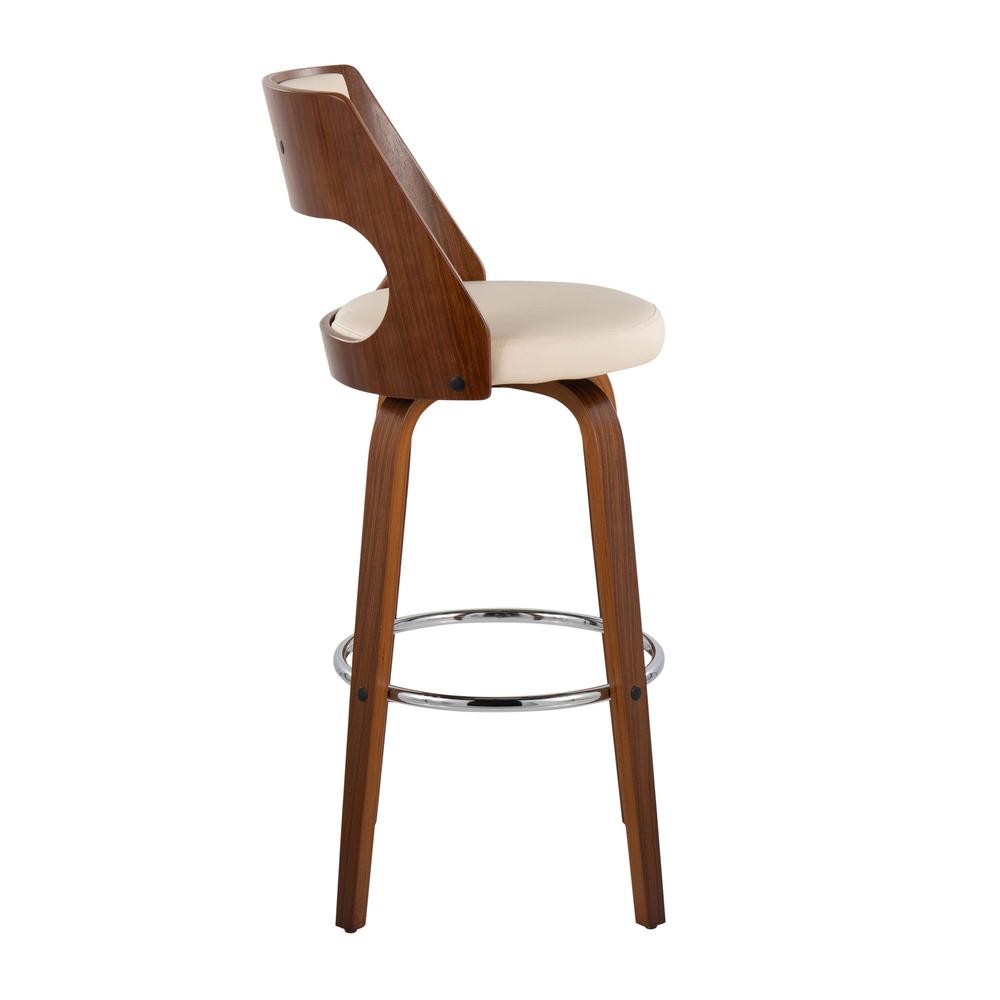 Walnut Wood, Cream PU, Chrome Cecina Barstool - Set of 2