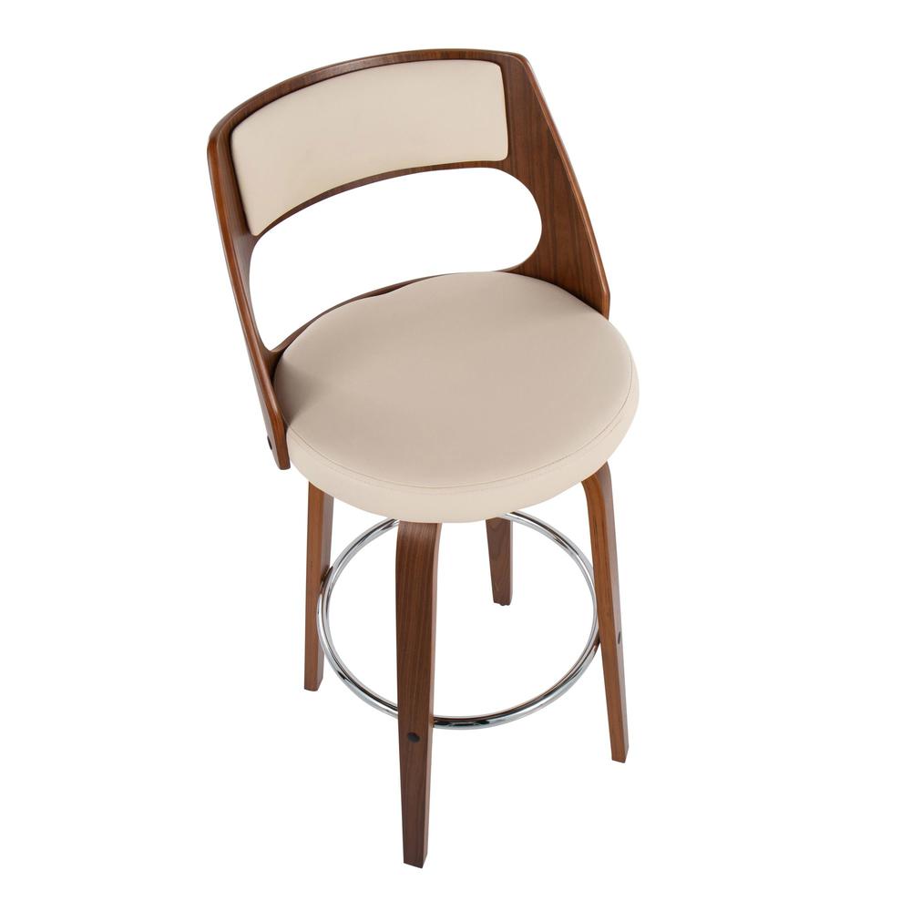 Walnut Wood, Cream PU, Chrome Cecina Barstool - Set of 2