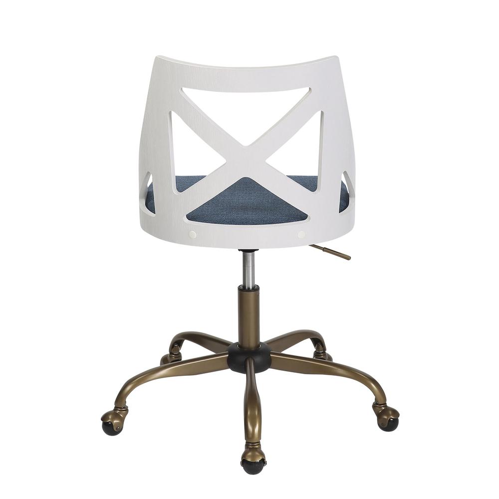 Antique Copper Metal, White Textured Wood, Blue Fabric Charlotte Task Chair