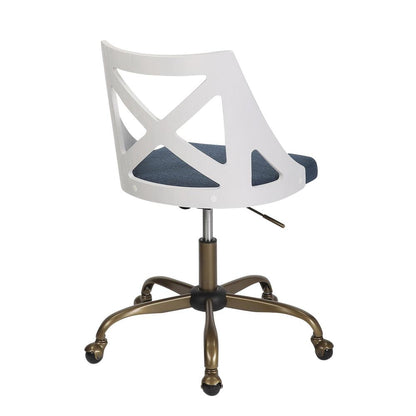 Antique Copper Metal, White Textured Wood, Blue Fabric Charlotte Task Chair