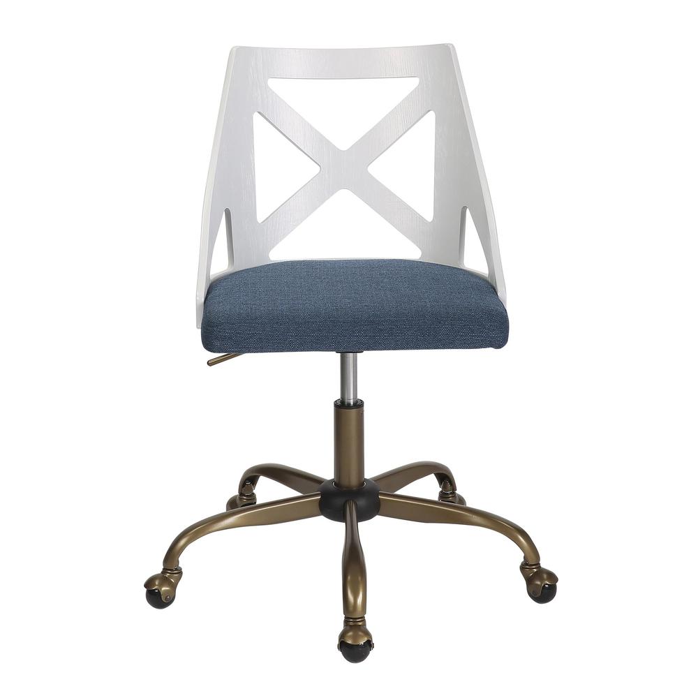 Antique Copper Metal, White Textured Wood, Blue Fabric Charlotte Task Chair