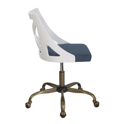 Antique Copper Metal, White Textured Wood, Blue Fabric Charlotte Task Chair