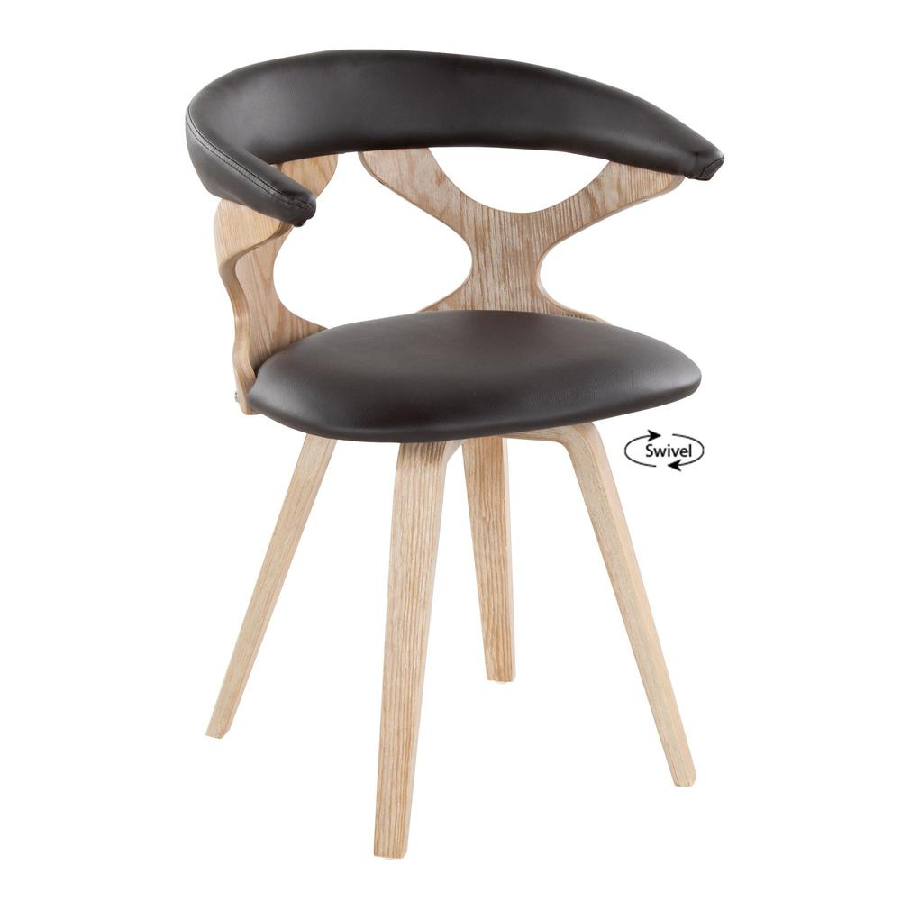 White Washed Wood, Brown PU Gardenia Chair