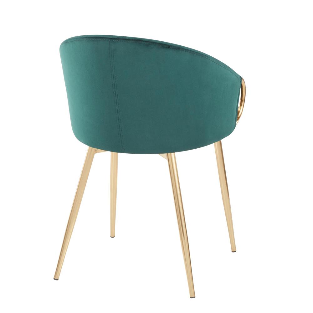 Claire Contemporary/Glam Chair in Gold Metal and Emerald Green Velvet - Set of 2