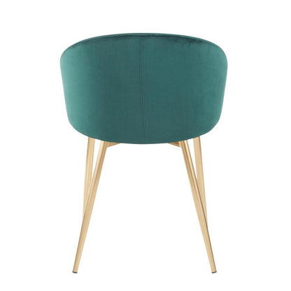 Claire Contemporary/Glam Chair in Gold Metal and Emerald Green Velvet - Set of 2
