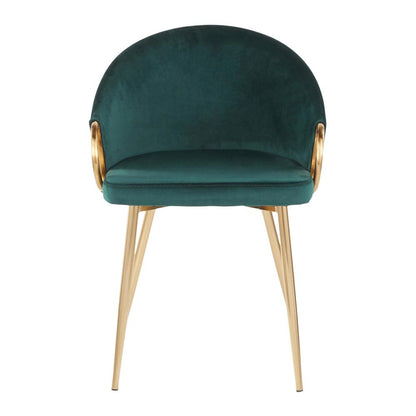 Claire Contemporary/Glam Chair in Gold Metal and Emerald Green Velvet - Set of 2
