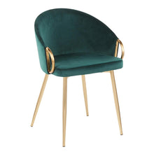 Claire Contemporary/Glam Chair in Gold Metal and Emerald Green Velvet - Set of 2