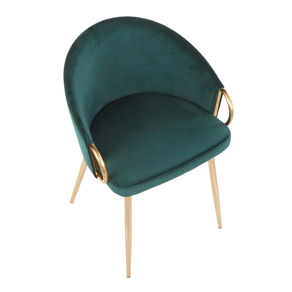 Claire Contemporary/Glam Chair in Gold Metal and Emerald Green Velvet - Set of 2