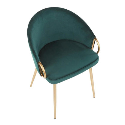 Claire Contemporary/Glam Chair in Gold Metal and Emerald Green Velvet - Set of 2