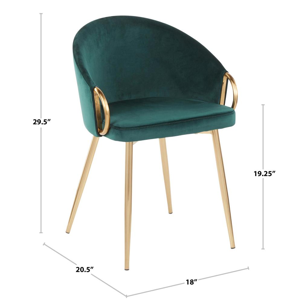 Claire Contemporary/Glam Chair in Gold Metal and Emerald Green Velvet - Set of 2