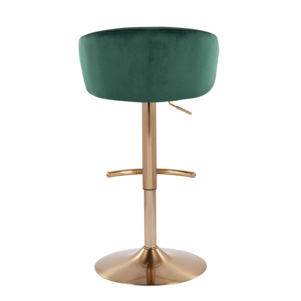 Gold Steel, Green Velvet Claire Adjustable Bar Stool - Set of 2