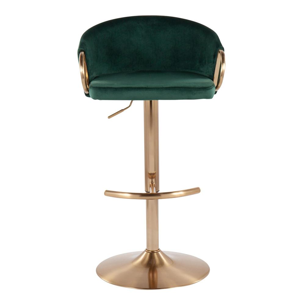 Gold Steel, Green Velvet Claire Adjustable Bar Stool - Set of 2