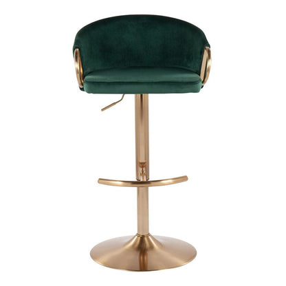 Gold Steel, Green Velvet Claire Adjustable Bar Stool - Set of 2