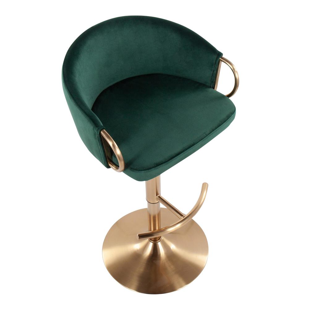 Gold Steel, Green Velvet Claire Adjustable Bar Stool - Set of 2