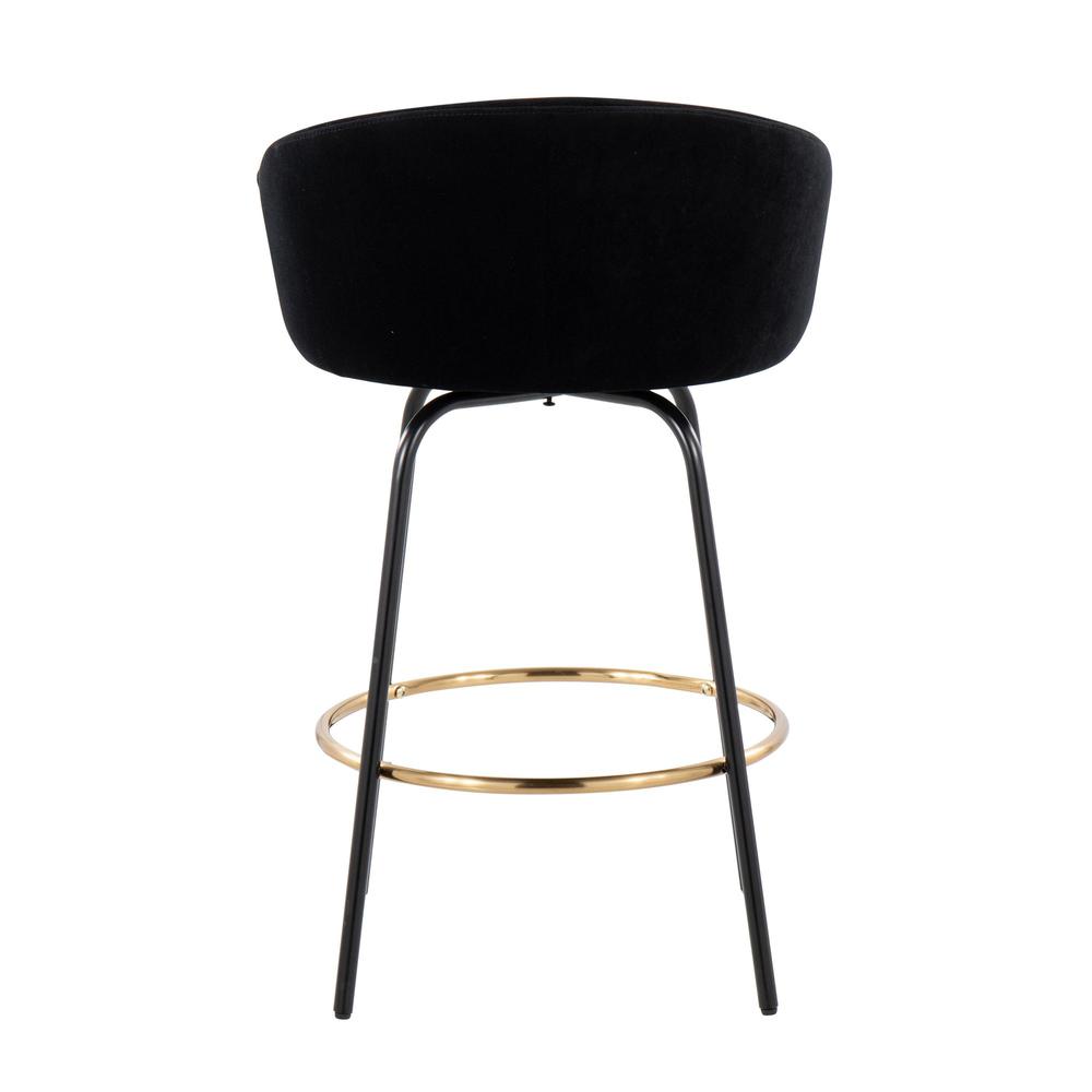 Black Metal, Gold Metal, Black Velvet Claire Counter Stool - Set of 2