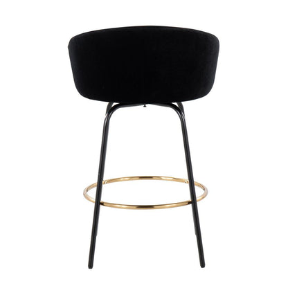 Black Metal, Gold Metal, Black Velvet Claire Counter Stool - Set of 2