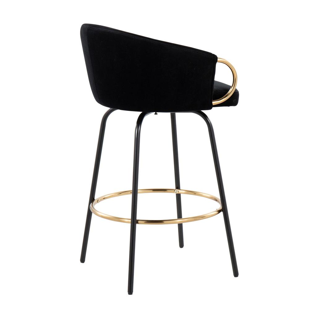 Black Metal, Gold Metal, Black Velvet Claire Counter Stool - Set of 2