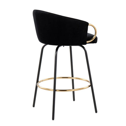 Black Metal, Gold Metal, Black Velvet Claire Counter Stool - Set of 2