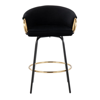 Black Metal, Gold Metal, Black Velvet Claire Counter Stool - Set of 2