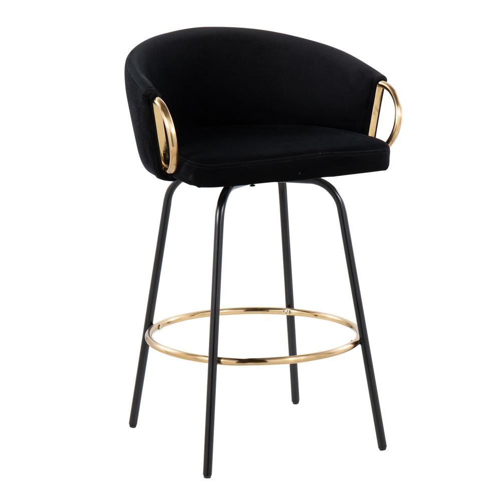Black Metal, Gold Metal, Black Velvet Claire Counter Stool - Set of 2