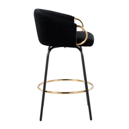 Black Metal, Gold Metal, Black Velvet Claire Counter Stool - Set of 2
