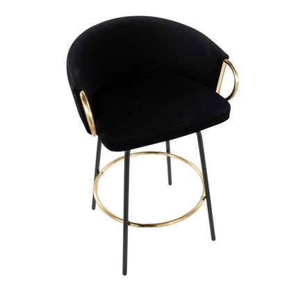 Black Metal, Gold Metal, Black Velvet Claire Counter Stool - Set of 2