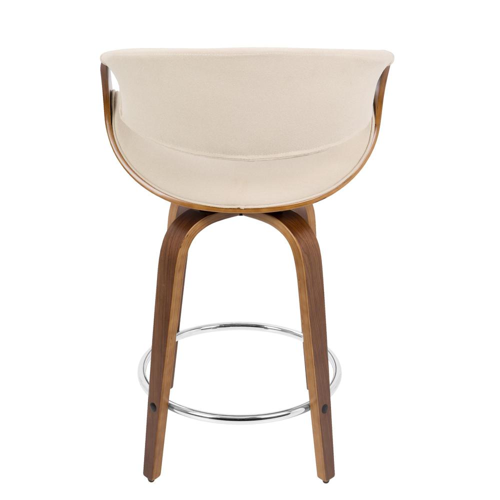 Walnut Wood, Cream Fabric, Chrome Curvini 24'' Counter Stool - Set of 2