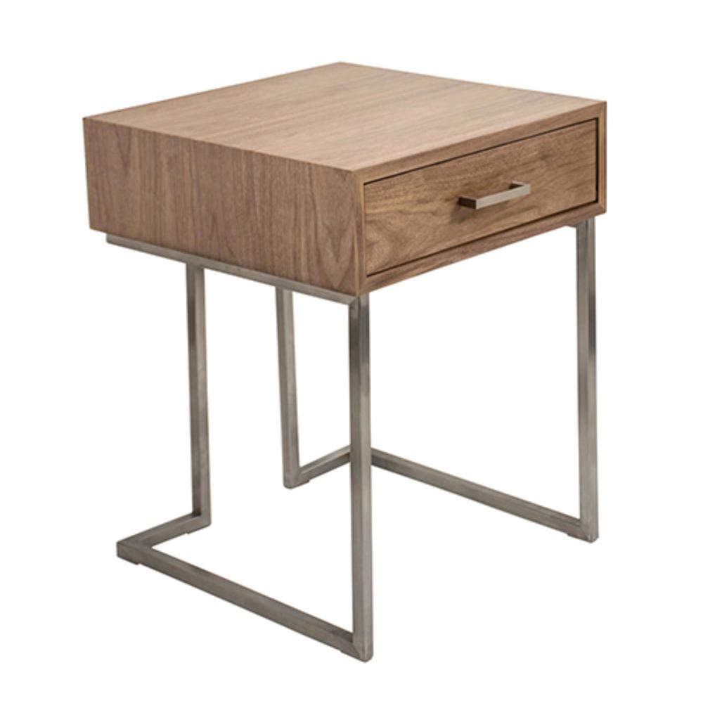 Roman Contemporary End Table in Walnut Wood and Stainless Steel