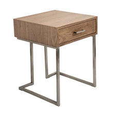 Roman Contemporary End Table in Walnut Wood and Stainless Steel
