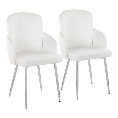 Cream Velvet, Gold Metal, Chrome Dahlia Dining Chair - Set of 2