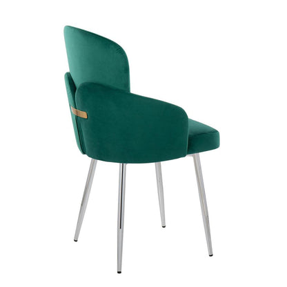 Green Velvet, Gold Metal, Chrome Dahlia Dining Chair - Set of 2