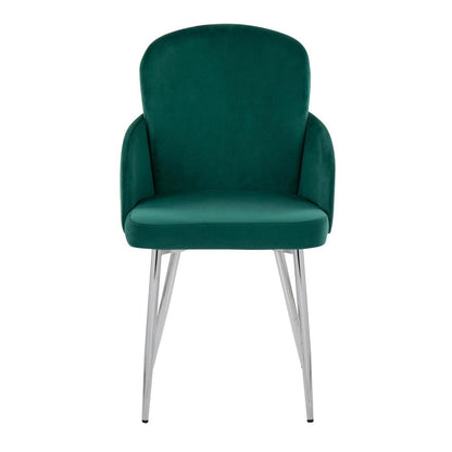 Green Velvet, Gold Metal, Chrome Dahlia Dining Chair - Set of 2