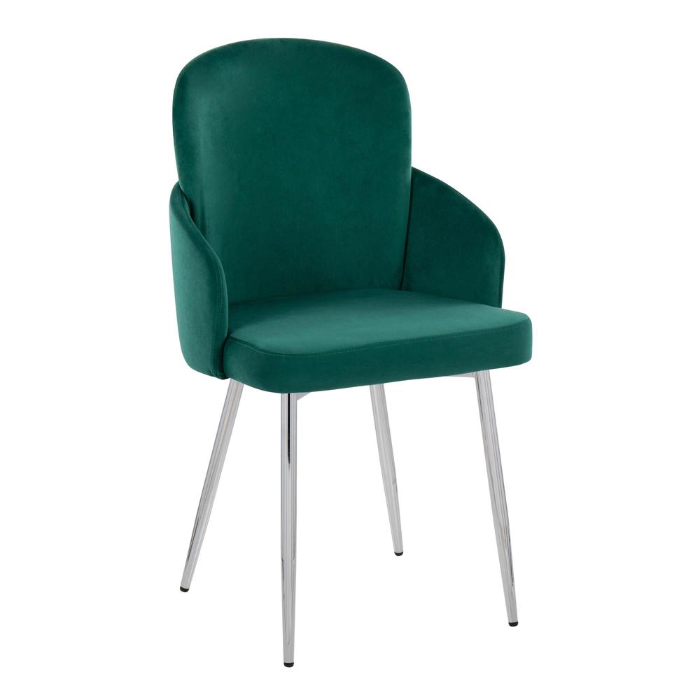 Green Velvet, Gold Metal, Chrome Dahlia Dining Chair - Set of 2