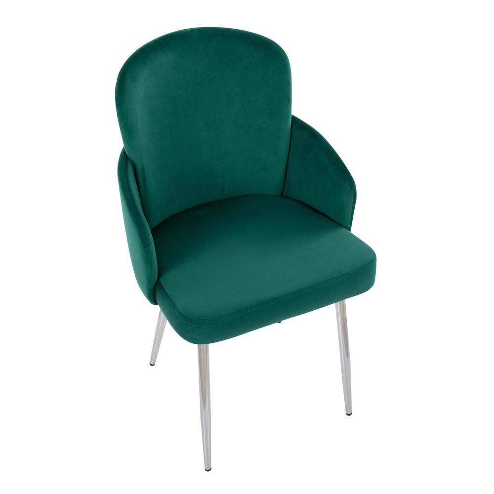 Green Velvet, Gold Metal, Chrome Dahlia Dining Chair - Set of 2