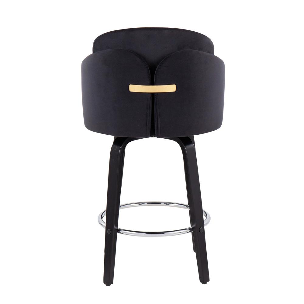 Black Wood, Black Velvet, Chrome, Gold Metal Dahlia Counter Stool - Set of 2