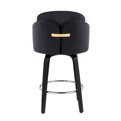 Black Wood, Black Velvet, Chrome, Gold Metal Dahlia Counter Stool - Set of 2