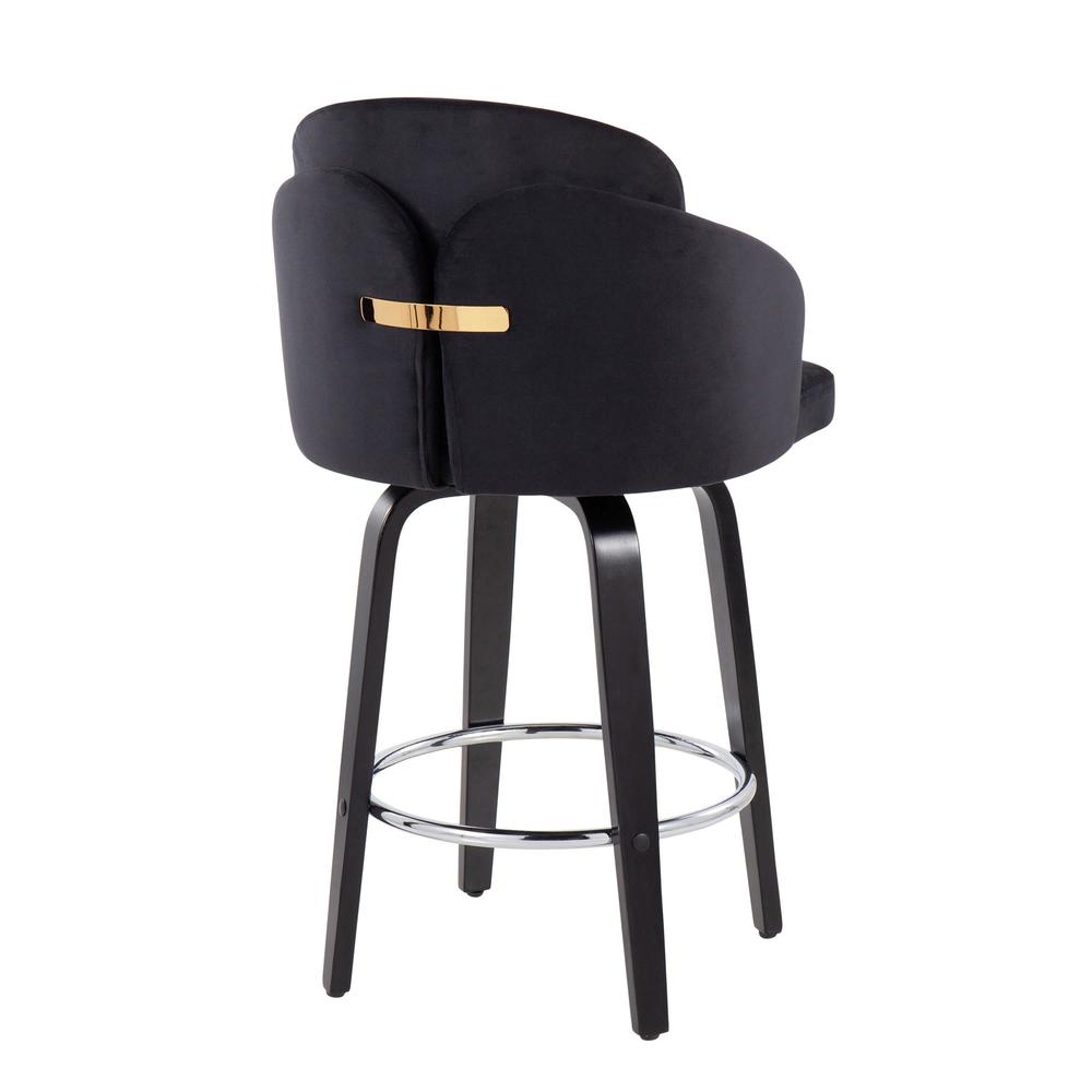 Black Wood, Black Velvet, Chrome, Gold Metal Dahlia Counter Stool - Set of 2