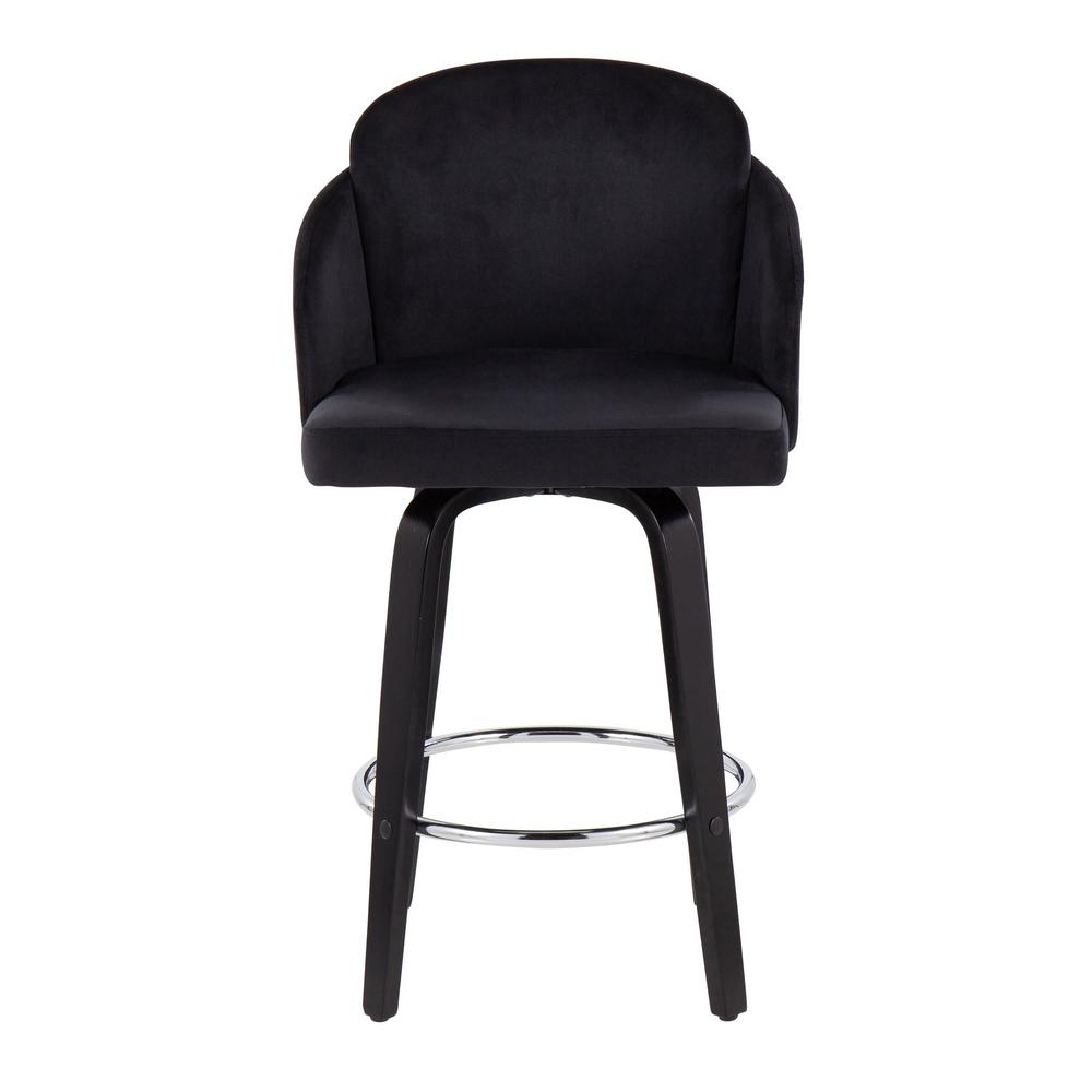 Black Wood, Black Velvet, Chrome, Gold Metal Dahlia Counter Stool - Set of 2