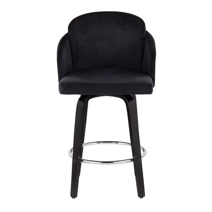 Black Wood, Black Velvet, Chrome, Gold Metal Dahlia Counter Stool - Set of 2