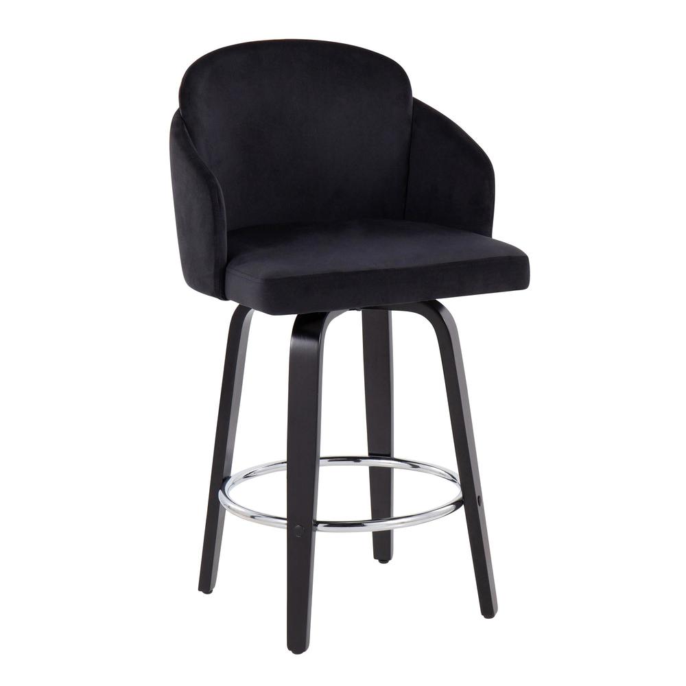 Black Wood, Black Velvet, Chrome, Gold Metal Dahlia Counter Stool - Set of 2