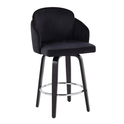 Black Wood, Black Velvet, Chrome, Gold Metal Dahlia Counter Stool - Set of 2