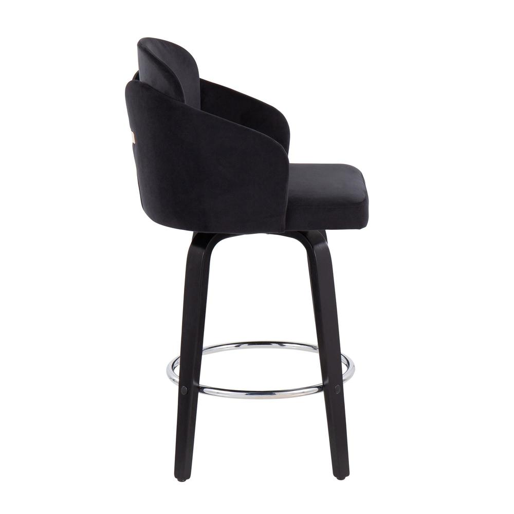 Black Wood, Black Velvet, Chrome, Gold Metal Dahlia Counter Stool - Set of 2
