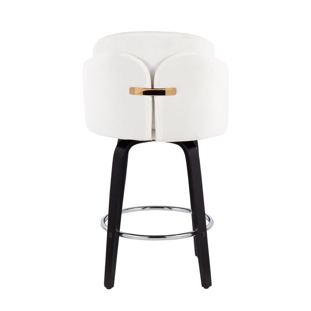 Black Wood, Cream Velvet, Chrome, Gold Metal Dahlia Counter Stool - Set of 2