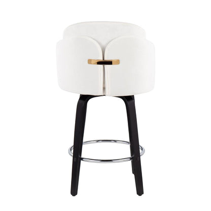 Black Wood, Cream Velvet, Chrome, Gold Metal Dahlia Counter Stool - Set of 2